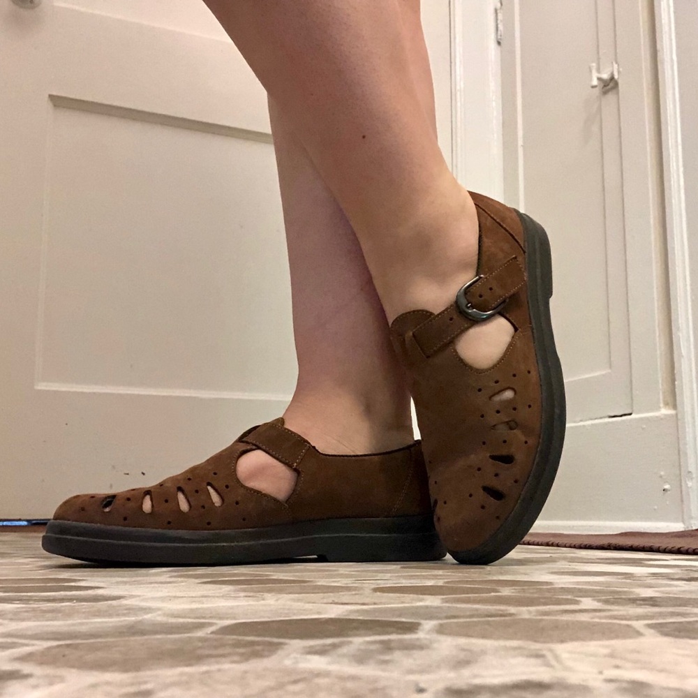 Brown buckle up shoes